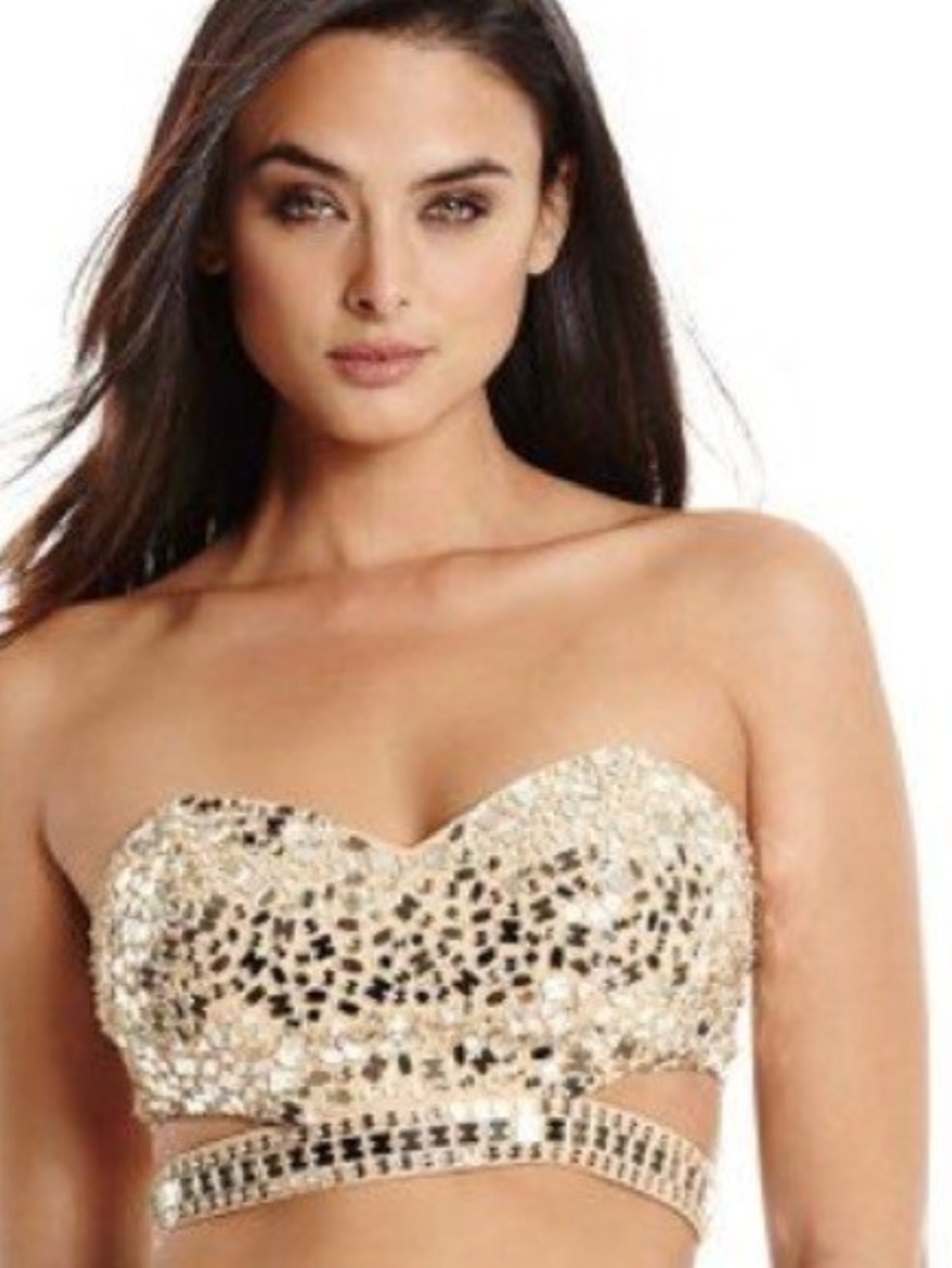 Guess by Marciano Strapless Mosaic Crop Top in Champagne